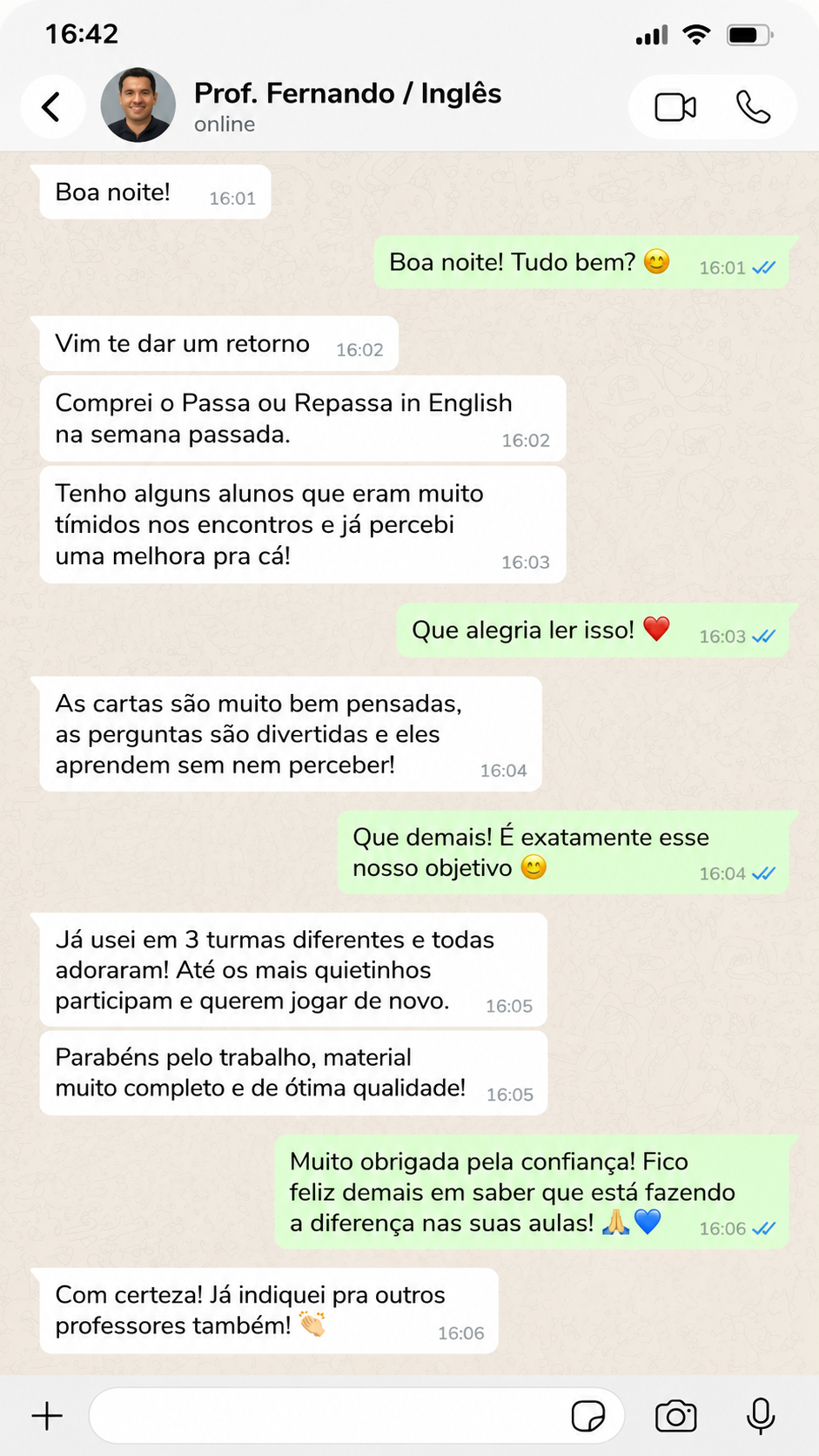 Depoimento do Prof. Fernando no WhatsApp