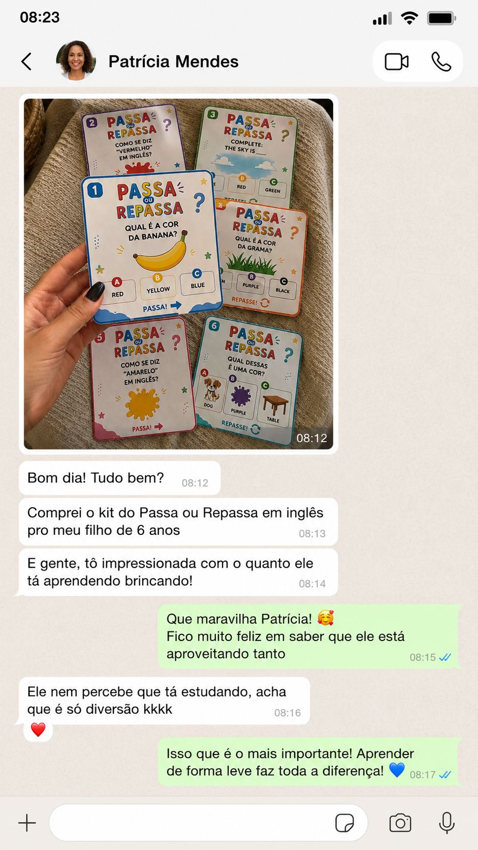 Depoimento da Patrícia Mendes no WhatsApp